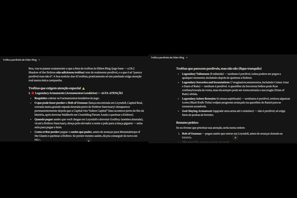 Além do guia de troféus perdidos, o Claude trouxe contexto e explicação para cada uma das conquistas — Foto: Diedrich Bader/TechTudo